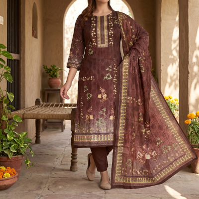 MALHAR 100% Premium cotton lawn digital printed 3 Piece